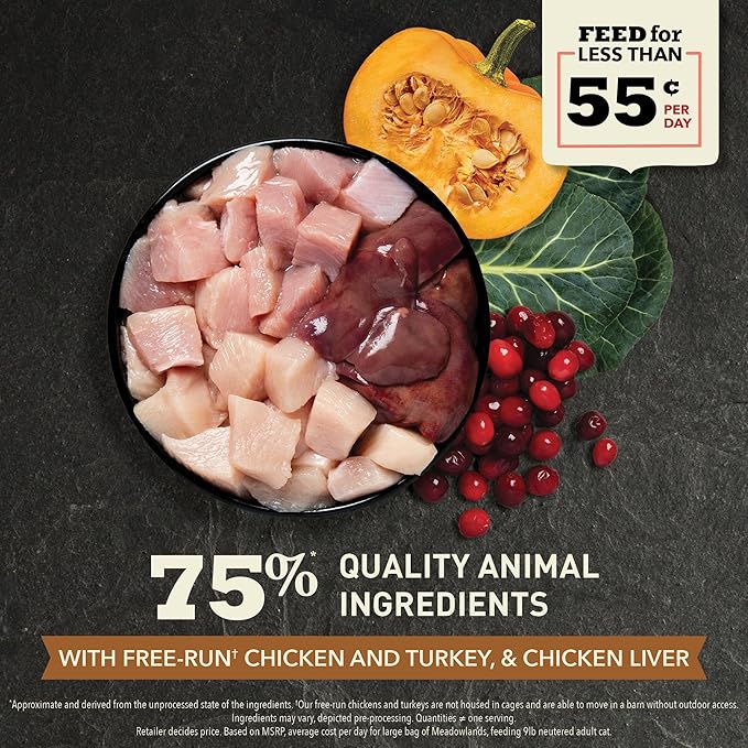 ACANA Highest Protein Meadowlands Grain-Free Dry Cat Food, Free-Run Chicken and Turkey and Chicken Liver Cat Food Recipe, 4lb-PawvioPets