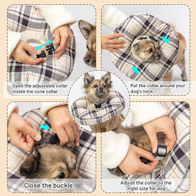 Cat Cone Collar Soft, Adjustable Plaid Elizabethan Cat Recovery Collar After Surgery to Prevent Licking & Scratching Wound, Fits Small Medium Large Cats, Puppy, Small Dogs-PawvioPets