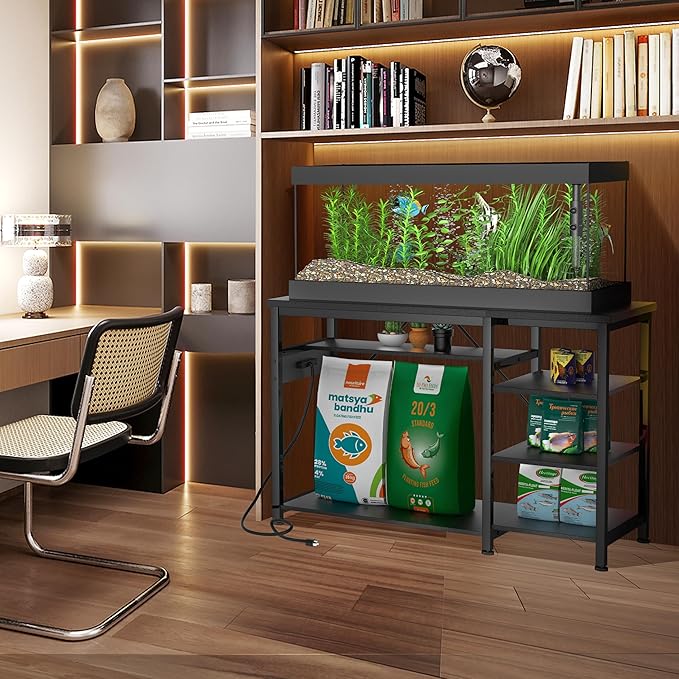 40-50 Gallon Fish Tank Stand: Heavy Duty Aquarium Stand with Power Outlets and Cabinet for Fish Tank Accessories Storage - Metal Frame, 1000LBS Capacity, Suitable for Fish & Reptile Terrariums-PawvioPets