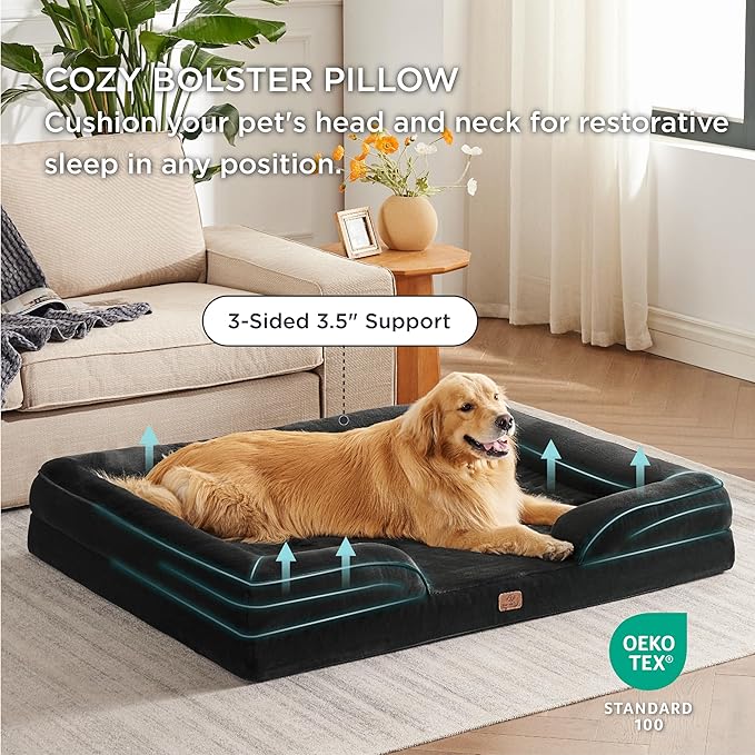Bedsure XXL Orthopedic Dog Bed for Extra Large Dogs - Washable Giant Dog Cat Bed Waterproof, Comfort Dogs Couch Sofa with Washable Removable Cover, Pet Bed with Nonskid Bottom, Black, 52"-PawvioPets