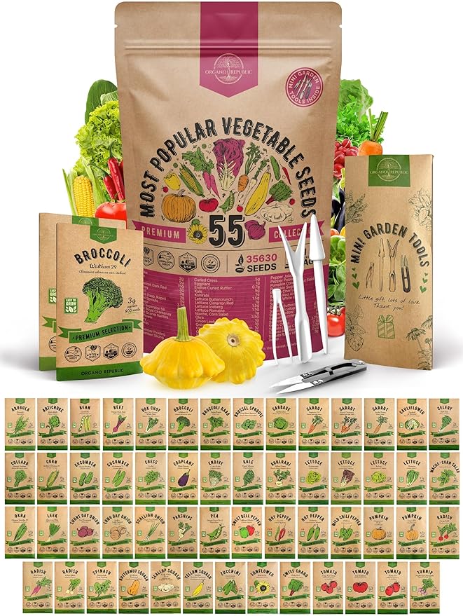55 Vegetable Seeds Variety Pack - 35,600+ Non-GMO Heirloom Seeds for Planting Vegetables and Fruits in Individual Seed Packets, Home Garden Seeds for Hydroponic, Indoor and Outdoors Gardening-PawvioPets