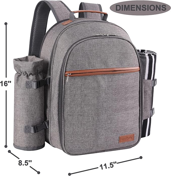 Apollo Walker Picnic Backpack Set for 2 Person with Cooler Compartment, Detachable Bottle/Wine Holder, Fleece Blanket, Plates and Cutlery Set-PawvioPets
