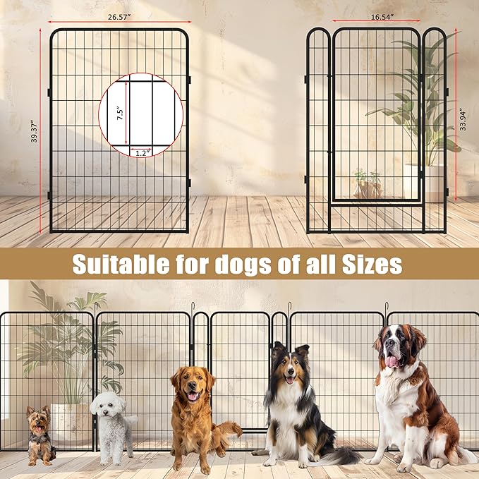 Dog Playpen, Outdoor Dog Fence, 12 Panels, 40" H Dog Pen for Large/Medium/Small Dogs, Heavy Duty Metal Pet Fence with Gate, Portable Dog Fence for RV Camping and Yard (Black)-PawvioPets
