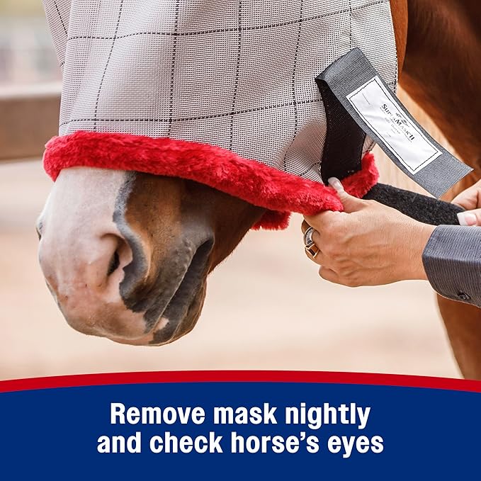 Farnam SuperMask II horse fly mask without ears, extended coverage, protects eyes from insects and debris, adjustable throat latch, Average Horse Size-PawvioPets