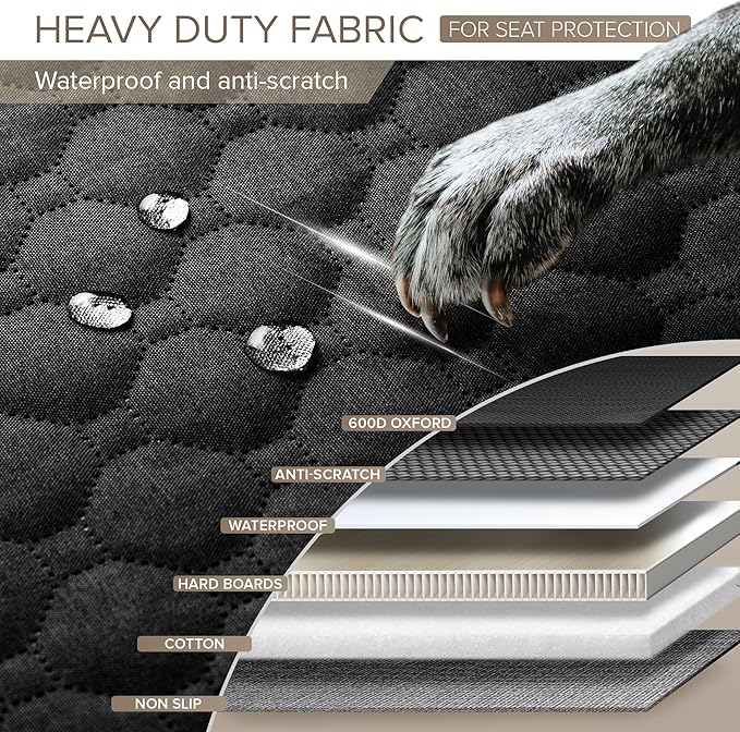 Back Seat Extender for Dogs, Heavy Duty Dog Car Seat Cover for Back Seat and Aggressive Chewer, Large Hard Bottom Car Seat Cover for Dogs, Dog Hammock for Car, Travel Pet Car Bed for Car, SUV, Truck-PawvioPets