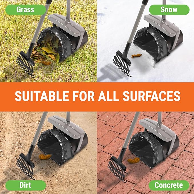 Dog Pooper Scooper with Bag Attachment, 40" Long Handle Pooper Scooper for Large Dogs, Dog Poop Scoop for Yard, Large Capacity Swivel Bin and Rake, Lavender Scented Bags (Grey)-PawvioPets