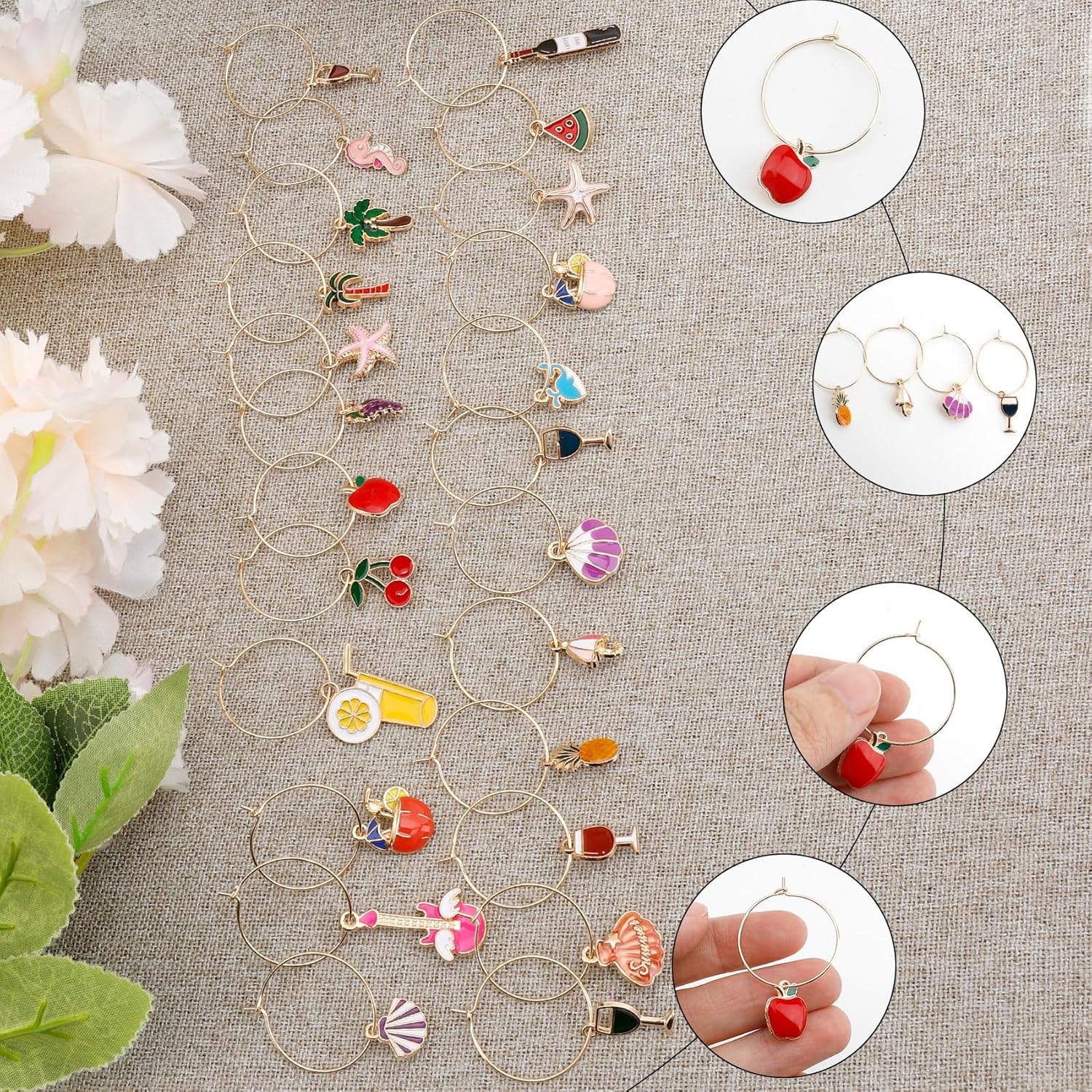 Wine Glass Charms Wine Charms for Stem Glasses Glass Markers Identifiers Tags for Christmas Tasting Party Favors Decorations