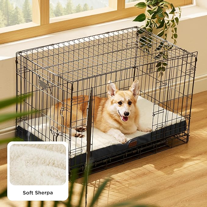 Bedsure Large Dog Bed for Crate - Orthopedic Flat Pet Beds with Removable Washable Cover, Egg Crate Foam Crate Mat, Suitable for Pet Up to 50 lbs-PawvioPets