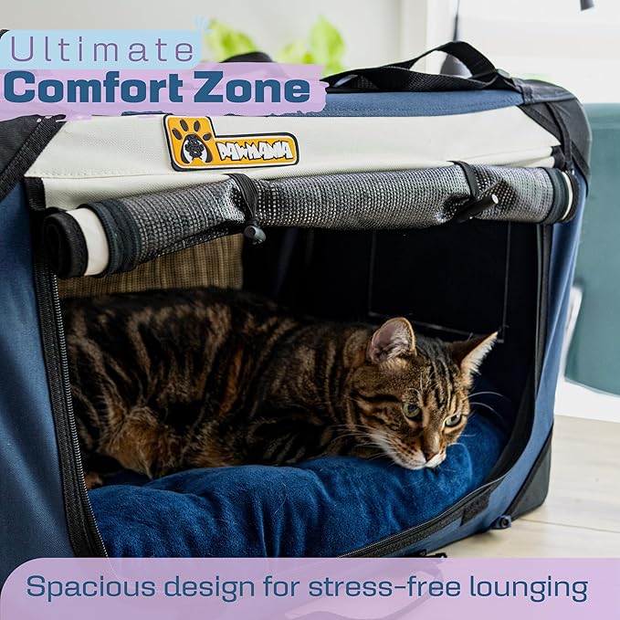 Extra Large Dog Cat Puppy Carrier 20"x13"x13" Foldable Soft Sided Travel Crate Portable Pet Kennel With Cushion Reduces Anxiety Saves Space Easy Vet Visits Secure Triple Entry Mesh Lightweight Durable-PawvioPets
