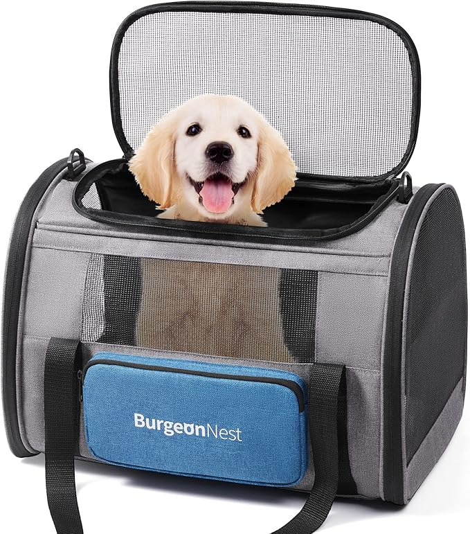 BurgeonNest Cat Carrier for Large Cats 20 lbs, Soft-Sided Pet Carrier for Small Dogs Medium Puppy Under 25 lbs, Puppy Travel Bag with Big Storage Bag, 4 Ventilated Windows, 3 Doors-PawvioPets