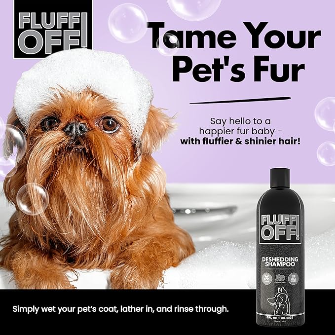 Fluff Off! by Girl With The Dogs, Natural Deshedding Dog & Cat Shampoo, 16 Oz, Made in USA, 8 Wks+-PawvioPets