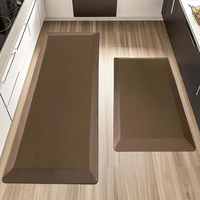 2 PCS Anti Fatigue Kitchen Mats for Floor, Brown 9/10 Extra Thick Cushioned Standing Desk Mat, Comfort Memory Foam Ergonomic Rugs and Mats Non-Slip Waterproof for Office, Kitchen, 20"x32"+20"x48"-PawvioPets