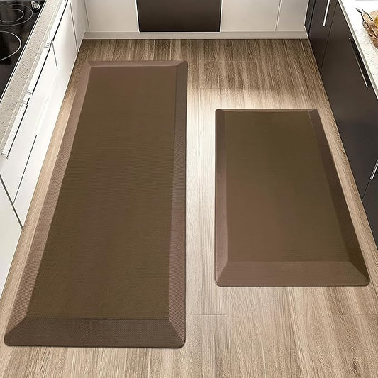2 PCS Anti Fatigue Kitchen Mats for Floor, Brown 9/10 Extra Thick Cushioned Standing Desk Mat, Comfort Memory Foam Ergonomic Rugs and Mats Non-Slip Waterproof for Office, Kitchen, 20"x32"+20"x48"-PawvioPets