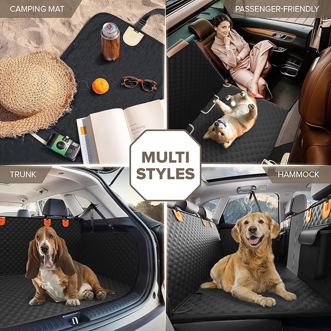 Back Seat Extender for Dogs, Heavy Duty Dog Car Seat Cover for Back Seat and Aggressive Chewer, Large Hard Bottom Car Seat Cover for Dogs, Dog Hammock for Car, Travel Pet Car Bed for Car, SUV, Truck-PawvioPets