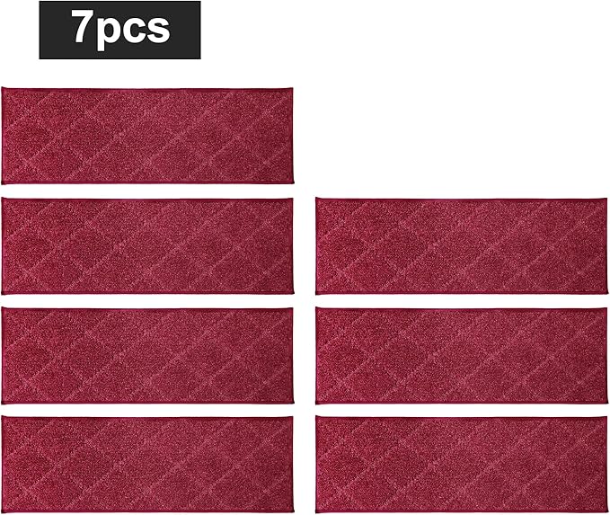 COSY HOMEER Edging Stair Treads Non-Slip Carpet Mat 28inX9in Indoor Stair Runners for Wooden Steps, Edging Stair Rugs for Kids and Dogs, 100% Polyester TPE Backing (7pc, Red, 7)-PawvioPets