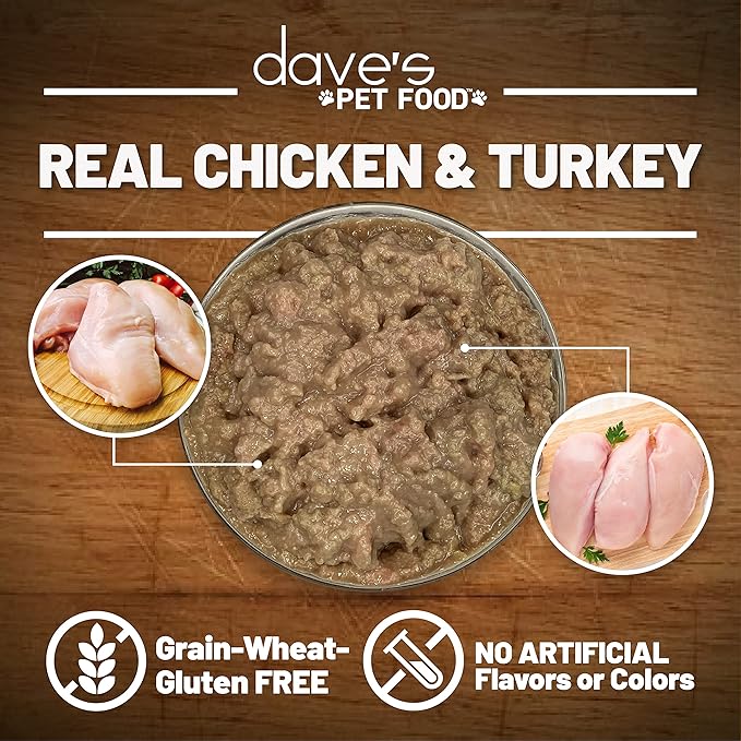 Dave's Pet Food Grain Free Wet Cat Food (Chicken & Turkey Saucey Pate), Naturally Healthy Canned Cat Food, Added Vitamins & Minerals, Wheat Free, 5.5 oz (24 Pack)-PawvioPets