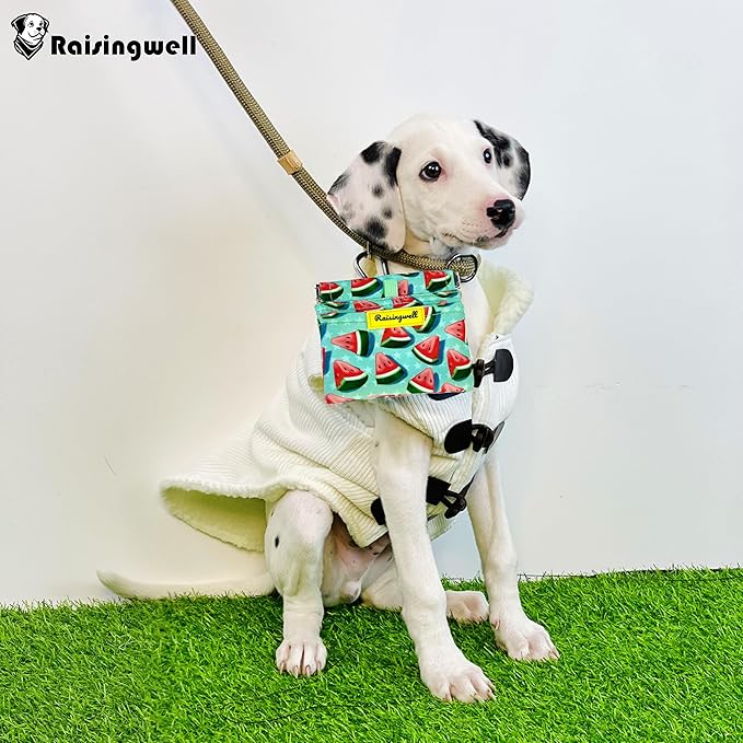 Dog Treat Pouch,Cotton Pocket Sized Training Holder, Hand Free Walking Funny Bag with Carabiner, Self-Closing Pet Feed Snack Reward, Behavior Aids for Puppy Travel or Outdoor Use（Watermelon）-PawvioPets