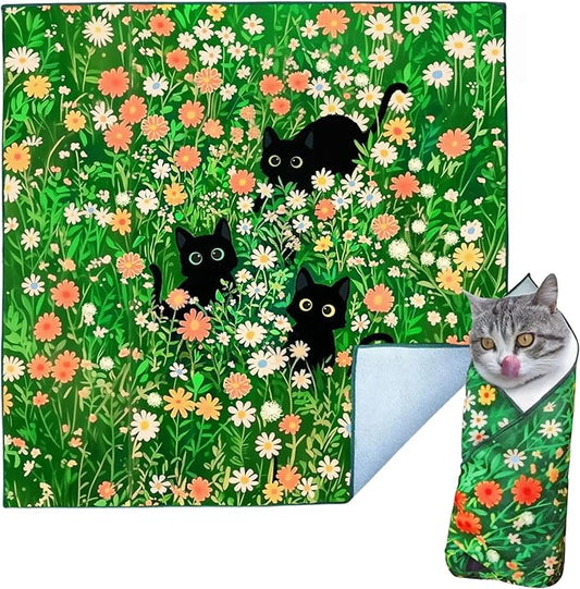 Cat Grooming Wrap Cat Wrap for Cutting Nails Cat Burrito Wrap 19.96 inch(Within 6Lbs) Cat Swaddle Nail Clipping, Teeth Brushing, Ear Cleaning Self-Adhesive Magic Cloth Cat Restraint-PawvioPets