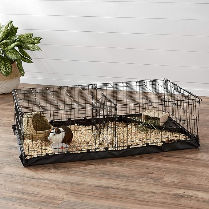 Amazon Basics Leakproof Canvas Bottom Guinea Pig Pet Cage with Divider Set, Black, 47.6"L x 24.2"W x 14.0"H-PawvioPets