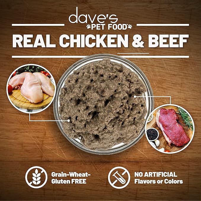 Dave's Pet Food Grain Free Wet Cat Food Pate (Beef & Chicken), Made in USA Naturally Healthy Canned, 12.5 oz Cans (12 Pack)-PawvioPets