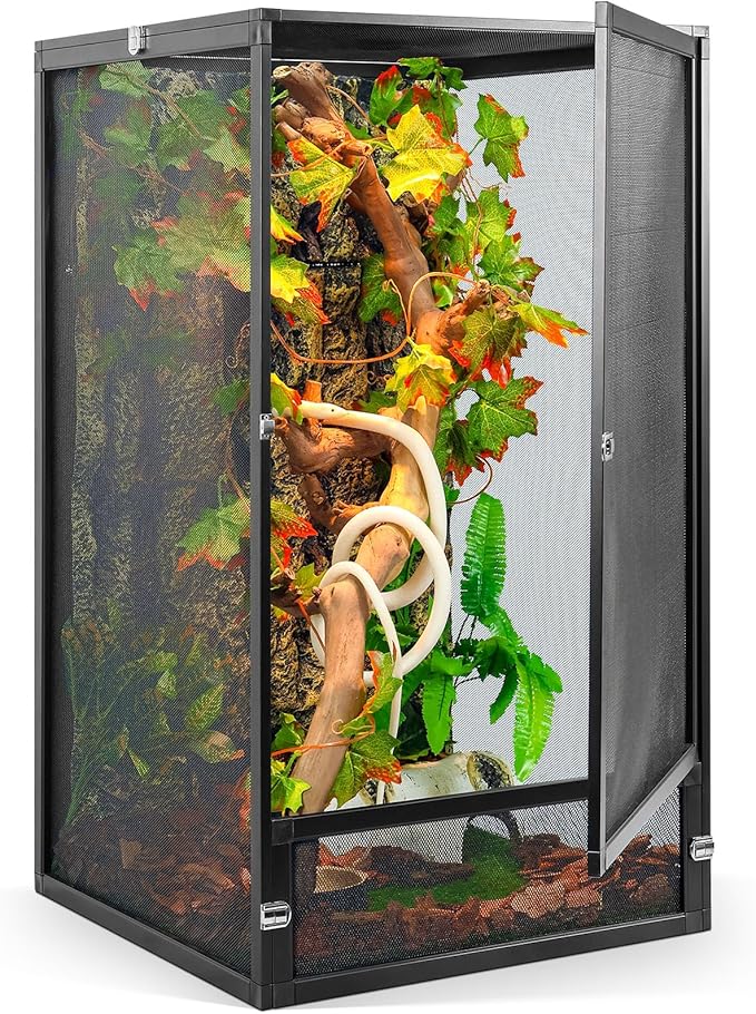 45 Gallon 360° Panoramic Foldable Reptile Terrarium Kit: Crested Gecko Tank and Reptile Cage for Superior Ventilation, Easy Feeding, Sturdiness, and Simple Assembly (Black, 32"x18"x18")-PawvioPets