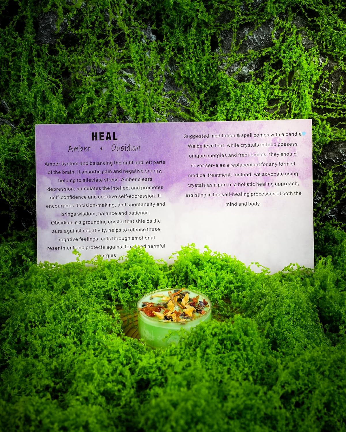 Tealight Soy Candles with Crystals And Herbs, Handmade Energy Candles, Healing Crystal Soy Candles, Aromatherapy Candles. (Green)