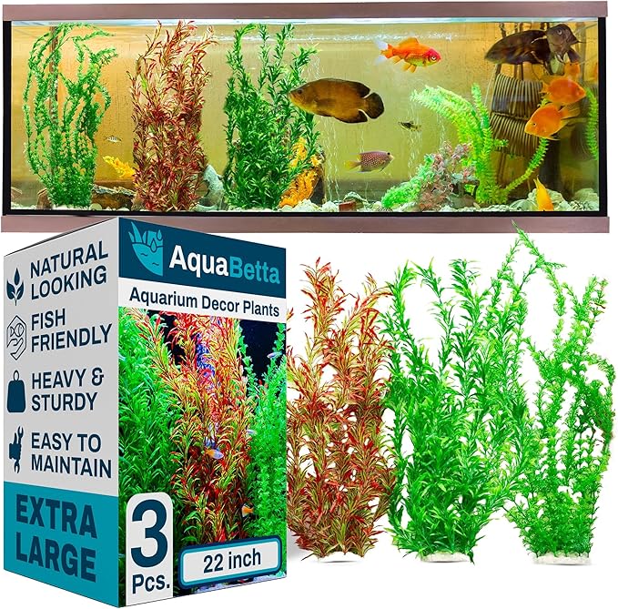 3PCS Artificial Aquarium Plants Set Extra Large - Big Natural Looking Plastic Decoration for Fish, Axolotl and Turtle Tanks – Tall Realistic Tank, Swamp and Pond Fake Plant Decorations.-PawvioPets