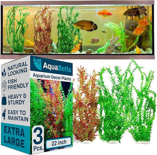 3PCS Artificial Aquarium Plants Set Extra Large - Big Natural Looking Plastic Decoration for Fish, Axolotl and Turtle Tanks – Tall Realistic Tank, Swamp and Pond Fake Plant Decorations.-PawvioPets
