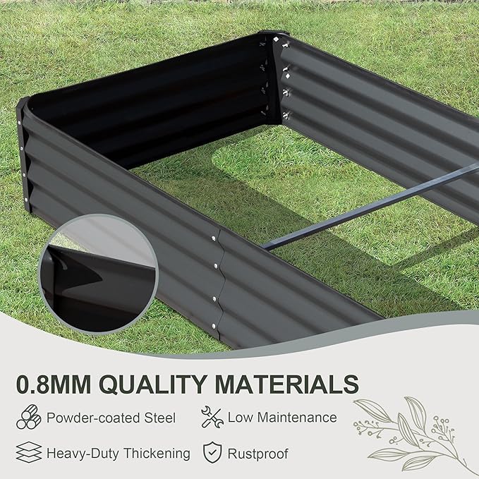 Domi Galvanized Raised Garden Bed, 8x4x1Ft Thickening Metal Planter Box for Vegetables Bottomless for Backyard Outdoor, 1" Deep w/ 228 Gallon Capacity - Dark Gray-PawvioPets