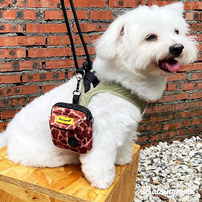 Dog Treat Pouch for Pet Walking and Training with Clicker Poop Bags and Double Bag Design Small Fanny Zipper Pack Holder for Puppy Snack Dispenser Kit for Leash and Outdoor Use Deer Hide Skin-PawvioPets