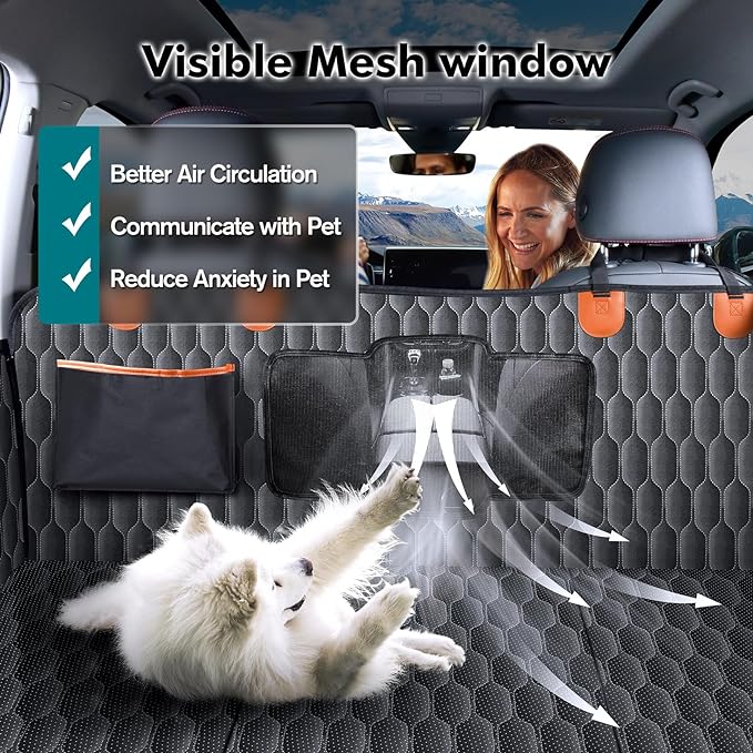Back Seat Extender for Dogs-Supports 400lb,Hard Bottom Dog Car Seat Cover for Back Seat -Detachable,Scratch Proof Nonslip,Dog Hammock for Car,Truck with Anti-Slip Dispensing-PawvioPets