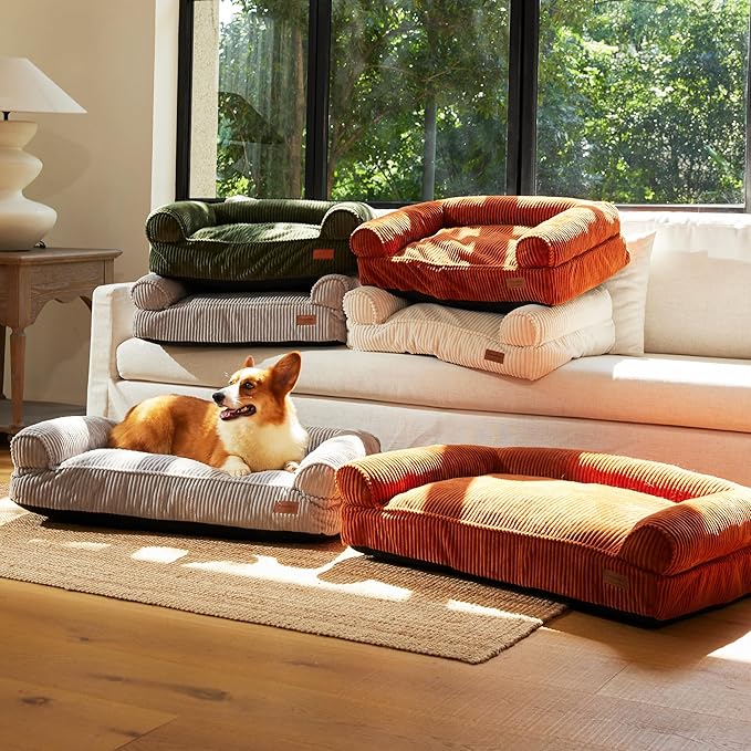 FUKUMARU Cute Dog Bed, Fluffy Dogs Couch with TPU Layer Keeping Lining Dry, Pet Sofa Medium Size Dog Easy to Care, Warm Cat Bed with Removable Zipper Cover, 36inch, Large, Orange-PawvioPets