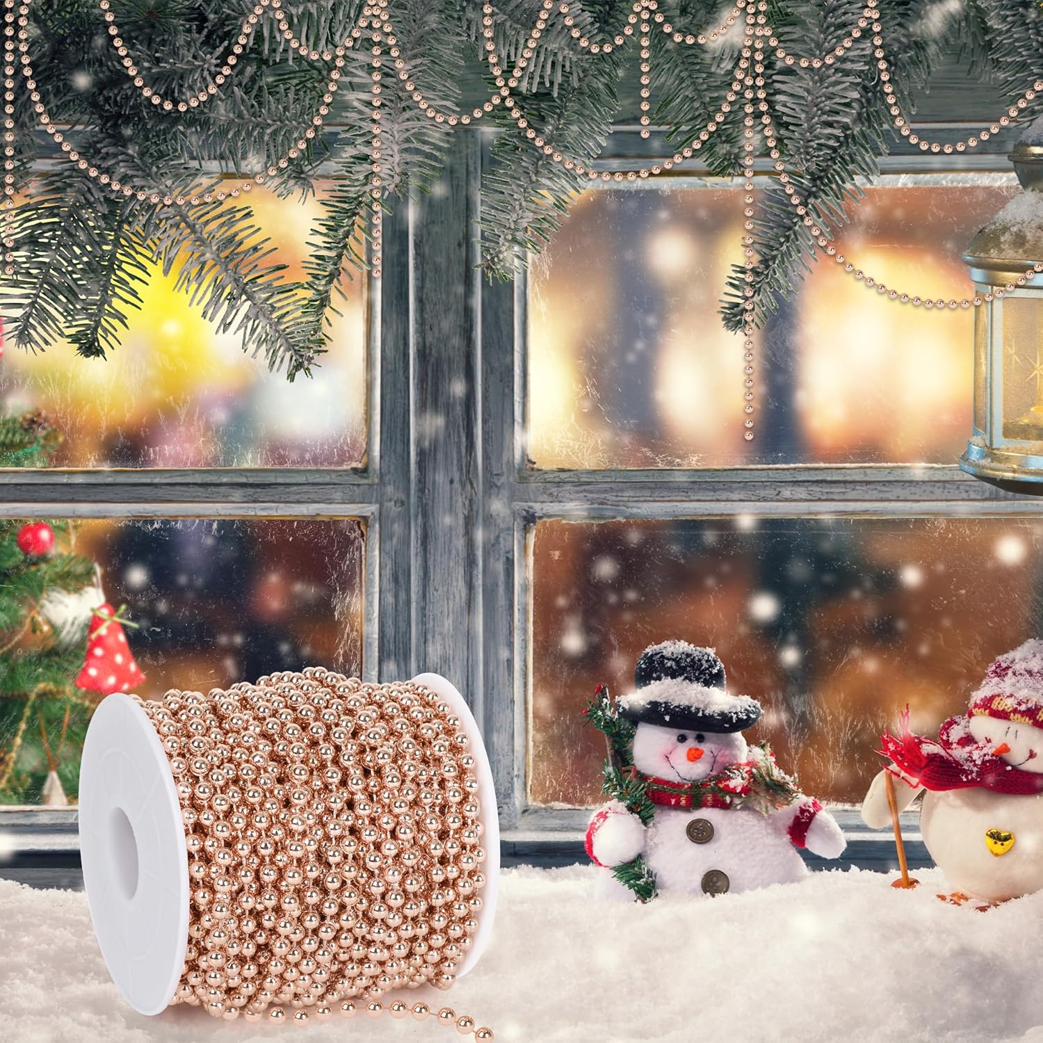 100 Feet Christmas Tree Decor, Rose Gold Christmas Tree Garland, Artificial Beads Strands Chain Xmas Tree Decorations for Xmas DIY Fireplace Curtains Home Party Decor