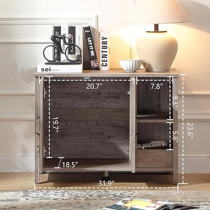 31.9'' Small Cat Litter Enclosure,Adjustable Shelf for Dog Proof and Storage,Locks Added for cat,Cat Litter Collector,Small Indoor Cat House,Grey-PawvioPets