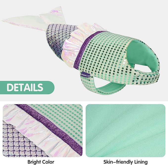 cyeollo Large Dog Costume Mermaid Dog Halloween Costumes Holiday Outfit for Big Dogs Pet Birthday Party Sparkly Clothes, Size XL-PawvioPets