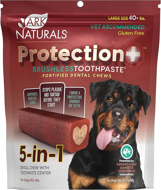 Ark Naturals Protection+ Brushless Toothpaste – Large Breeds, 18oz Bag – Dog Dental Chew with Toothpaste Center – Prevent Plaque & Tartar and Freshen Breath with Dental Chews for Dogs-PawvioPets