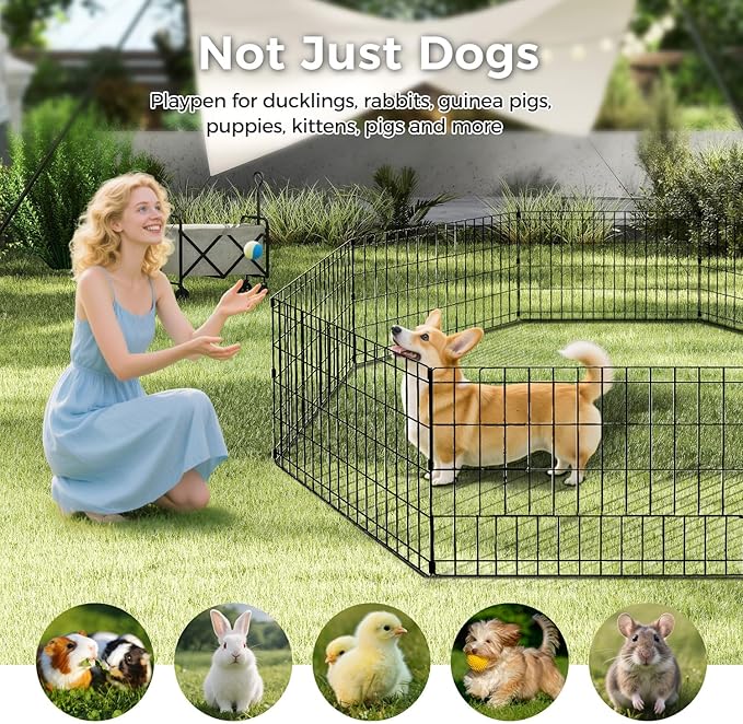Foldable Dog Playpen 42" Height 8 Panels Metal Exercise Pen No Door - Indoor/Outdoor Dog Play Pen for Medium-Large Dogs, Portable Pet Fence for Yard Garden Camping, Black-PawvioPets