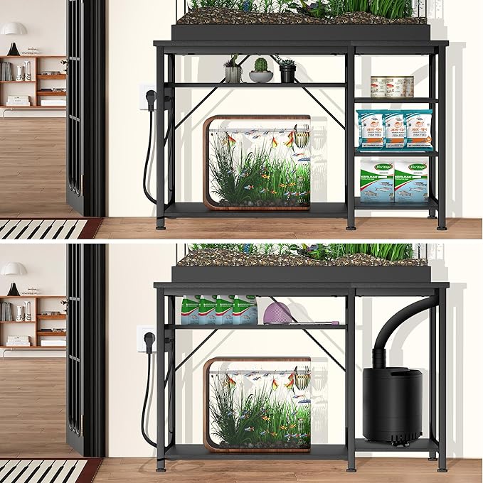 30-40 Gallon Aquarium Stand: Heavy Duty With Power Outlets and Cabinet for Tank Accessories Storage - Metal Frame, 1000LBS Capacity, Suitable for Fish & Reptile Terrariums-PawvioPets