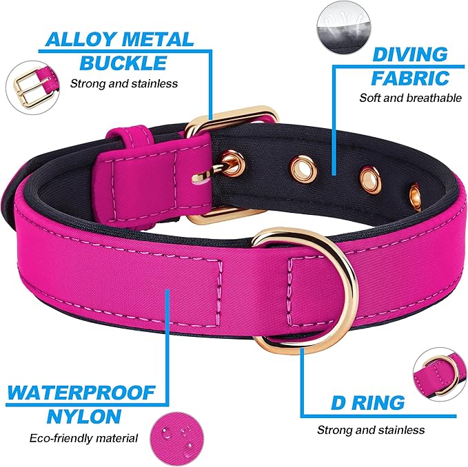 Didog Soft Padded Dog Collars for Small Dogs, Lightweight and Breathable Dog Collar with Metal Buckle for Puppy, Rose Purple, S-PawvioPets