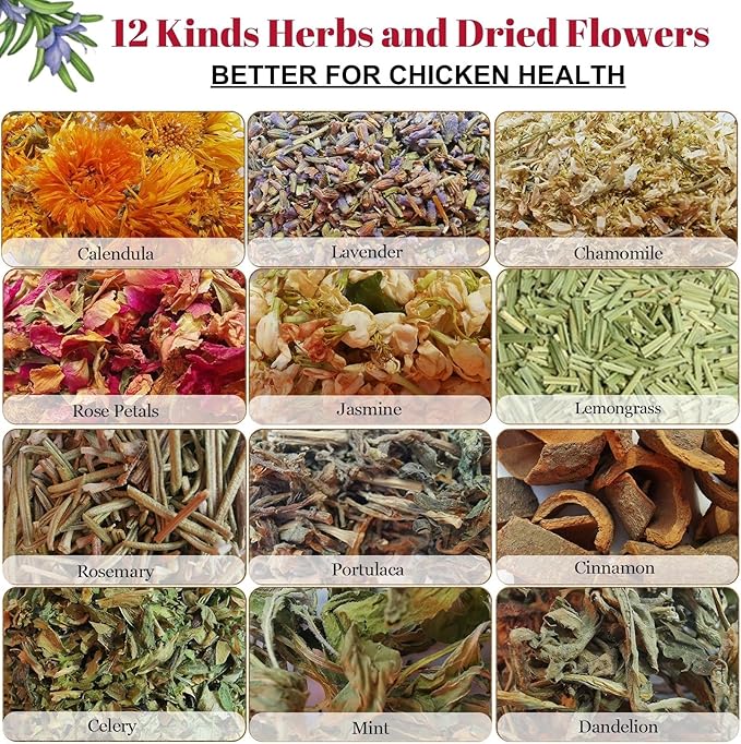 21 oz Chicken Nesting Herbs Flowers - 1.3lb Poultry Blend Herbs 12 Premium Nesting Box Herbs for Chicken Coop Refresher Boost Egg Laying Hens Herb Supplement for Backyard-PawvioPets