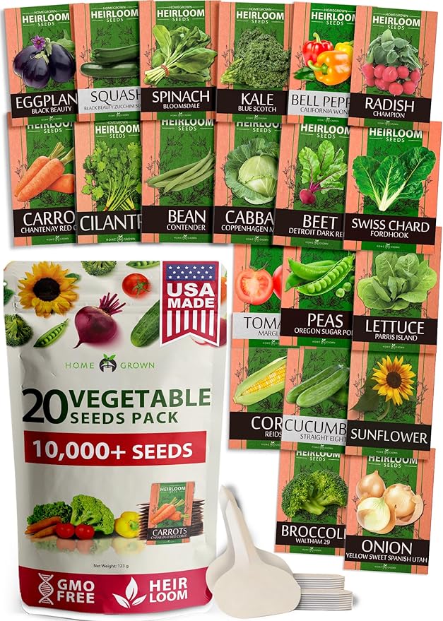 20 Heirloom Vegetable Seeds - 10,000+ Survival Seeds and Emergency Prepper Gear - Non GMO Vegetable Seeds for Planting Home Garden Variety Pack-PawvioPets
