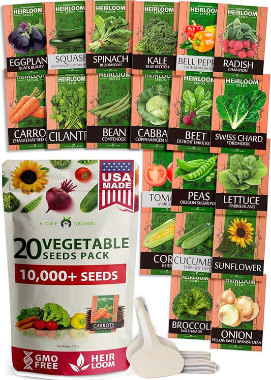 20 Heirloom Vegetable Seeds - 10,000+ Survival Seeds and Emergency Prepper Gear - Non GMO Vegetable Seeds for Planting Home Garden Variety Pack-PawvioPets
