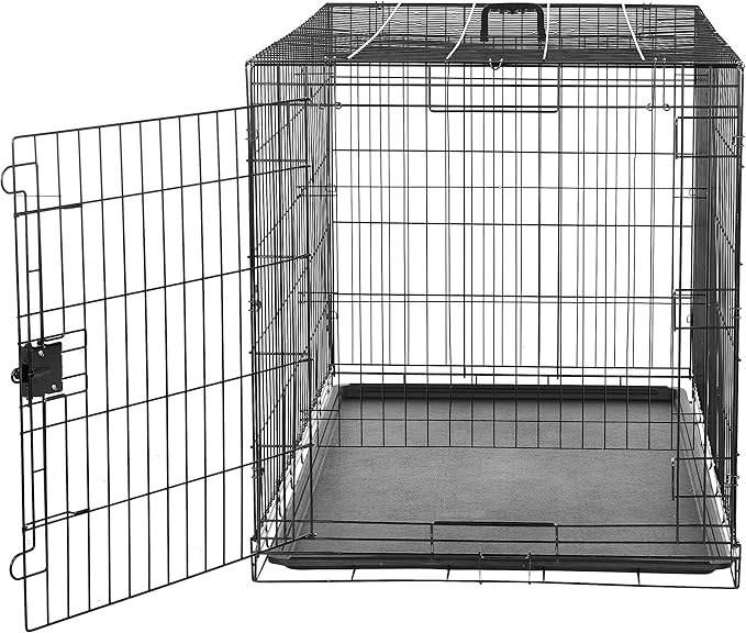 Amazon Basics Durable, Foldable Metal Wire Dog Crate with Tray, Single Door, 48 x 30 x 32.5 in, Black-PawvioPets