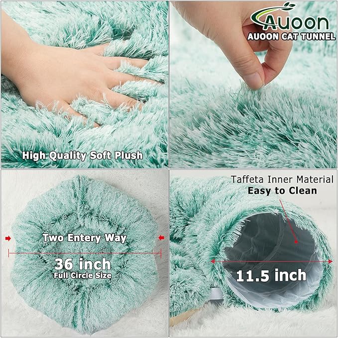 AUOON Cat Tunnel Bed for Indoor Cats - Circle Peekaboo Cat Cave with Washable Mat for Indoor Cats Kitten Kitty Puppy Rabbit Ferret (Purple)-PawvioPets