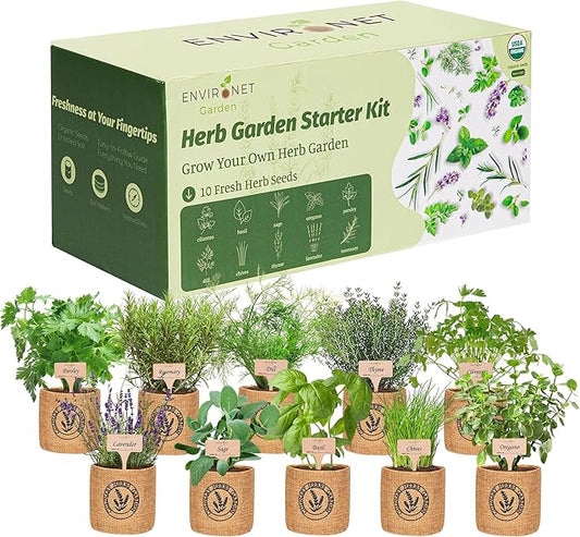 10 Indoor Herb Garden Kit- Burlap Pots, Organic Seeds, Herb Garden Planter Indoor Kit, Easy Window & Kitchen Herbs Growing Kit, Cilantro, Basil, Sage, Oregano, Parsley, Dill, Chives etc.-PawvioPets