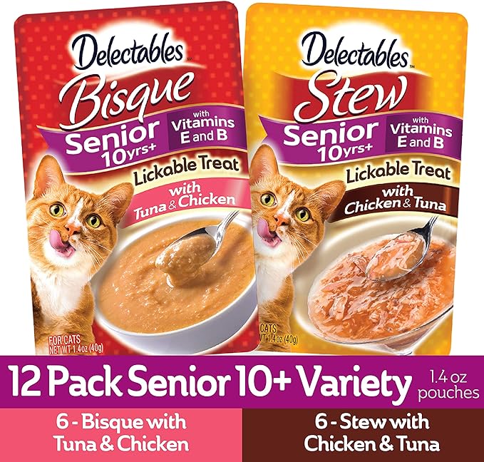 Delectables Senior Stew & Bisque Lickable Wet Cat Treats Variety Pack-PawvioPets