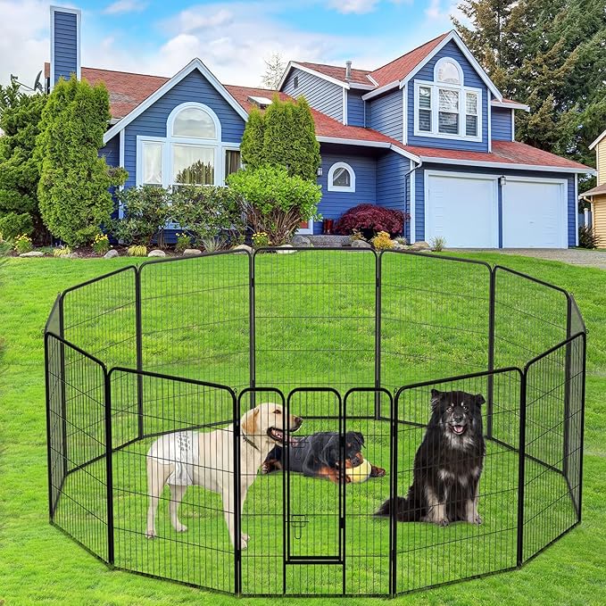 BestPet Dog Playpen Indoor 40 inch 12 Panels Metal Dog Pen Pet Dog Fence Outdoor Exercise Pen with Doors,Pet Puppy Playpen for RV Camping Yard, Black-PawvioPets