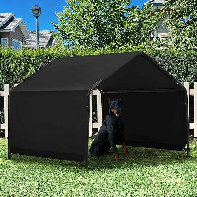 Dog Shade Shelter Outdoor 4'x4'x3' Tent for Large Medium Dogs, Outside Sun Rain Canopy Pet House for Cats Pigs Livestock with Waterproof Roof Ground Nails,Black-PawvioPets