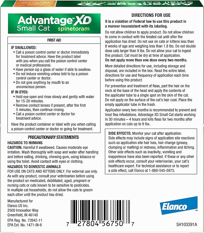 Advantage XD Small Cat Flea Prevention & Treatment For Cats 1.8-9lbs. | 4-Topical Doses, 2-Months of Protection Per Dose-PawvioPets