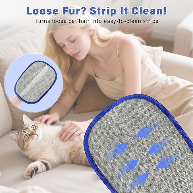 2Pcs Pet Hair Removal Glove,Double Sided Electrostatic, Reusable Cat & Dog Hair Remover Mitt for Furniture, Couch, Carpet, Car Seat, Quick Cleaning Grooming Glove-PawvioPets